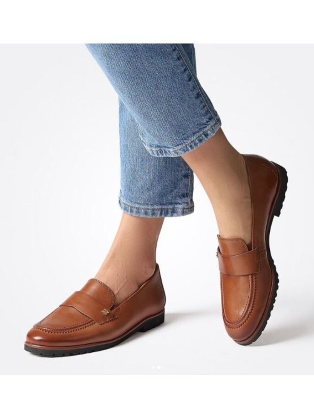 Paul Green Wheaton Flat Loafers Shoes Size 8 Cognac Brown Leather NEW